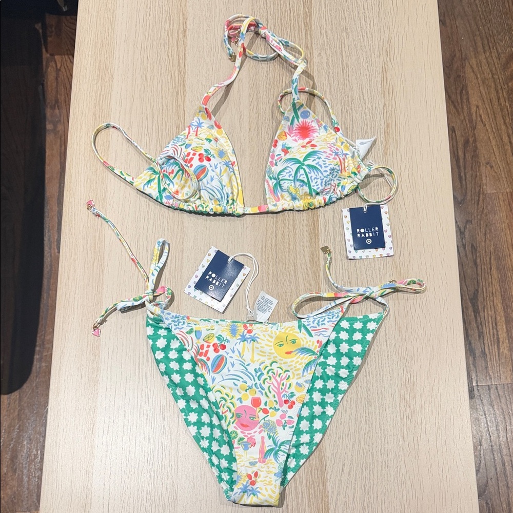 Roller Rabbit Tropical Floral Tie Bikini — Yellow, Green, Pink